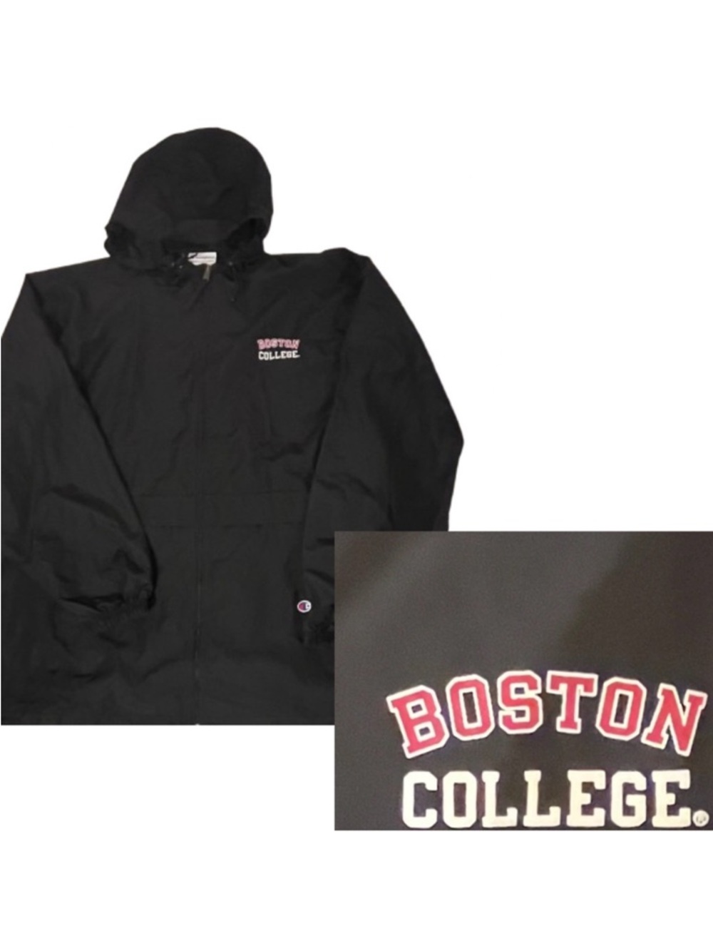 NWOT- Champion Boston College Black Hooded Windbreaker.